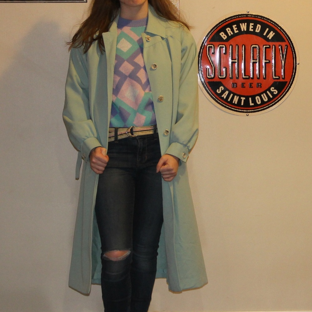 💐Vintage Sea-foam Trench-coat
